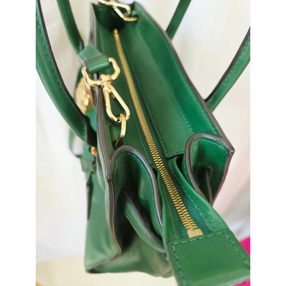 Michael Kors Hamilton Green Leather Satchel Gold Padlock Handbag Excellent